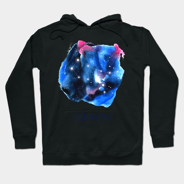 Gemini Zodiac Sign - Watercolor Star Constellation Hoodie by marufemia